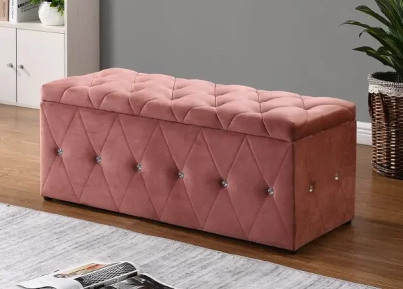 Fabric Blanket Box With Diamond Studs